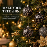 9 x 60mm Luxury Premium Glitter Christmas Baubles, Christmas Tree Decorations, Decorative Bauble Balls, 8 Colour Options: Midnight Blue, Silver, Champagne Gold, White, Caramel, Black, Green & Plum & 150pc Metal Hooks