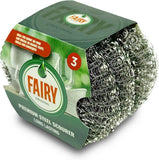 3pk Stainless Steel Scourers Heavy Duty Wire Pads Kitchen Pan Cleaning Scrub