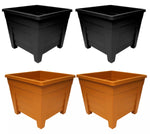 Garden Plant Square Plastic Pot Flower Planter Indoor Outdoor Container Pack Of 2 Ebony & Terracotta 27 - 38cm