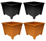 Garden Plant Square Plastic Pot Flower Planter Indoor Outdoor Container Pack Of 2 Ebony & Terracotta 27 - 38cm