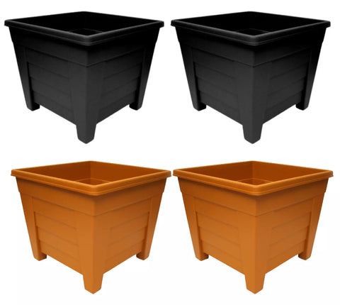 Garden Plant Square Plastic Pot Flower Planter Indoor Outdoor Container Pack Of 2 Ebony & Terracotta 27 - 38cm