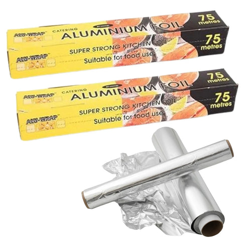 Aluminium Catering Foil Wrap – Strong Heavy Duty Kitchen Foil Roll for Cooking, Baking, Grilling & Food Storage – Non Stick Foil Paper for BBQ, Catering, Freezer & Oven Use - Available in Different Sizes & Packs (300mm x 5m - 450mm x 75m)