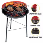 Portable Charcoal BBQ Barbecue Cooking Grill Trolley Picnic Garden Outdoor 33cm Round Patio Cam