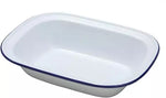 2 x Falcon Oblong Enamel Pie Dish Non Stick Oven Baking Dish White Blue Rim 18cm