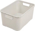 Nestable Rattan Basket 7L Storage Plastic Wicker Tray Vintage With Handles