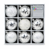 9 x 60mm Luxury Premium Glitter Christmas Baubles, Christmas Tree Decorations, Decorative Bauble Balls, 8 Colour Options: Midnight Blue, Silver, Champagne Gold, White, Caramel, Black, Green & Plum & 150pc Metal Hooks