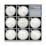 9 x 60mm Luxury Premium Glitter Christmas Baubles, Christmas Tree Decorations, Decorative Bauble Balls, 8 Colour Options: Midnight Blue, Silver, Champagne Gold, White, Caramel, Black, Green & Plum & 150pc Metal Hooks
